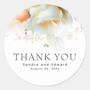 Sticker Rond Fleurs élégantes de rose douce botanique merci