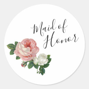 Sticker Rond Fleurs élégantes et modernes roses bonne d'honneur