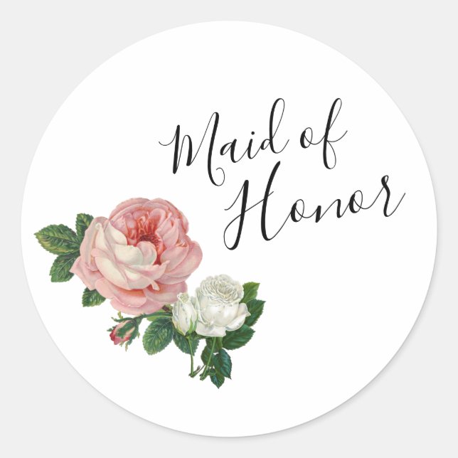 Sticker Rond Fleurs élégantes et modernes roses bonne d'honneur (Devant)