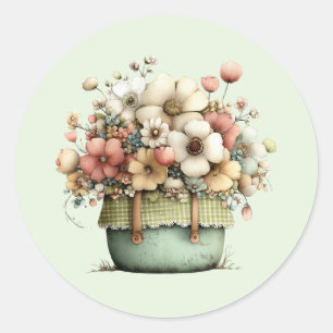 Sticker Rond Fleurs en pot Cozy Shabby Mignon