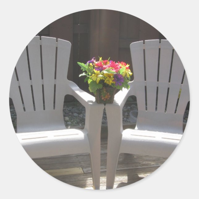 Sticker Rond Fleurs et chaises Adirondack (Devant)