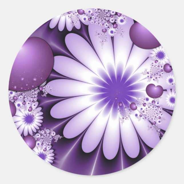 Sticker Rond Fleurs et cœurs abstraits de l'amour fractal (Devant)