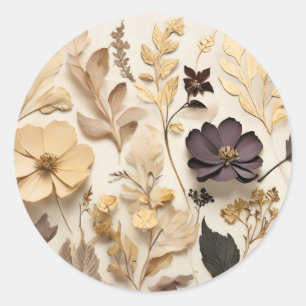 Sticker Rond Fleurs Et Feuilles Pressés