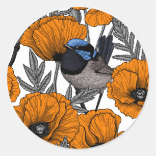Sticker Rond Fleurs et fleurs de pavot orangé 2