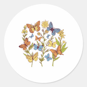 Sticker Rond Fleurs et papillons
