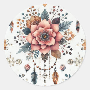 Sticker Rond Fleurs et Plumes