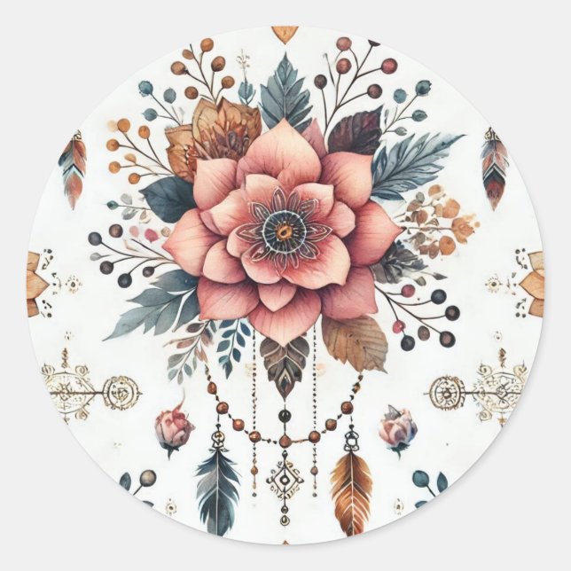 Sticker Rond Fleurs et Plumes (Devant)