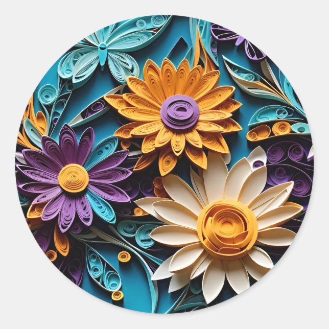 Sticker Rond Fleurs éthérées : Papier floral moulu (Devant)