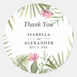 Sticker Rond Fleurs exotiques roses