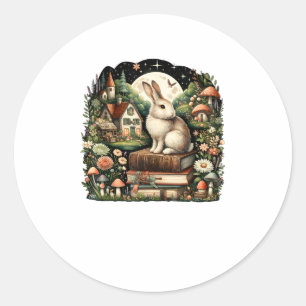 Sticker Rond Fleurs femmes Cottagecore Rabbit esthétique