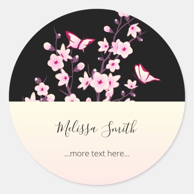 Sticker Rond Fleurs florales de cerisier rose noir (Devant)