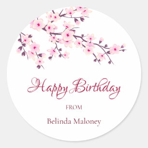 Sticker Rond Fleurs florales de cerisiers roses Anniversaire