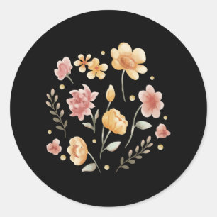 Sticker Rond Fleurs florales et aquarelle feuille