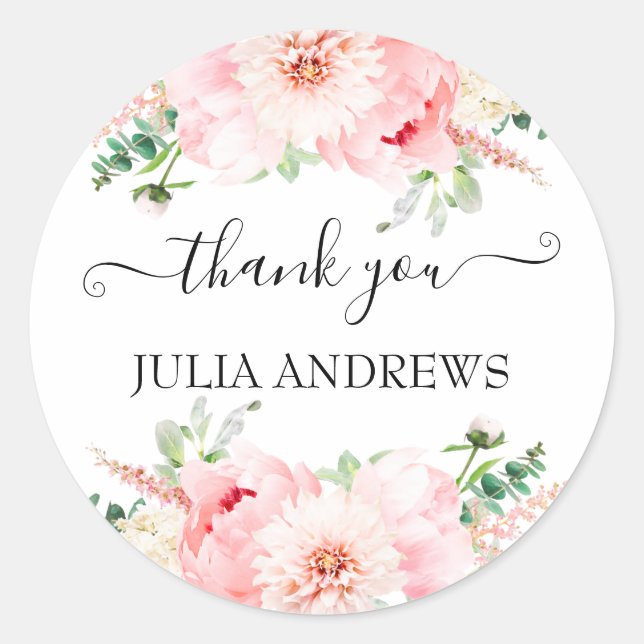 Sticker Rond Fleurs florales "Merci !" spécifiques au client, m (Devant)