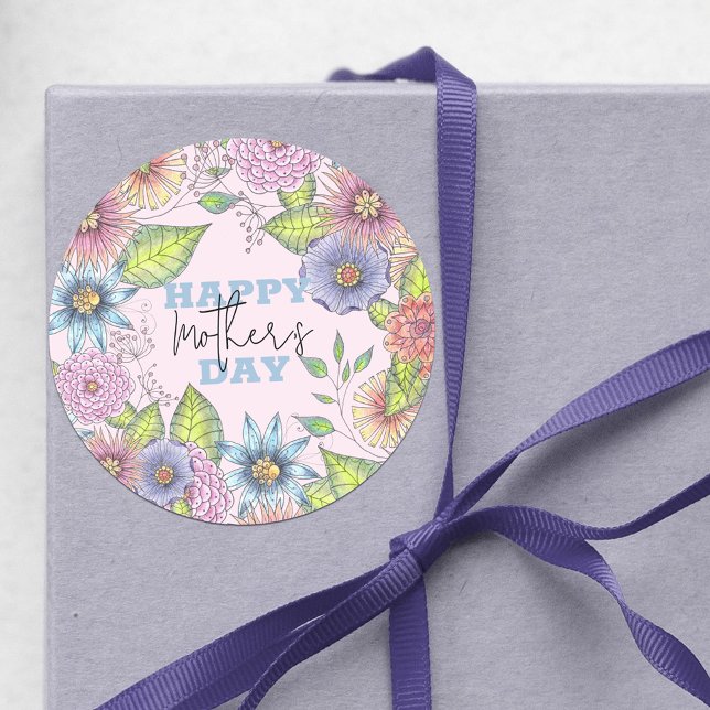Sticker Rond Fleurs florissantes violettes roses Fête des mères (Créateur téléchargé)