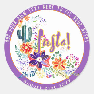 Sticker Rond Fleurs Folkart Cactus FIESTA personnalisées