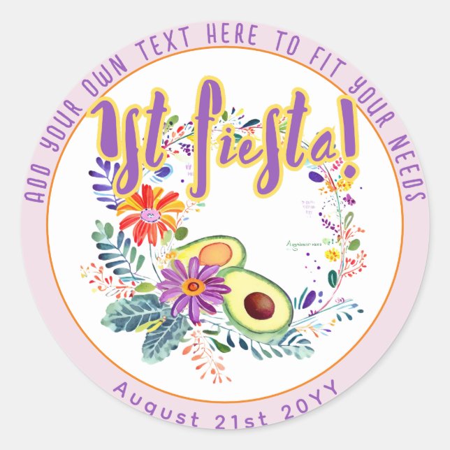 Sticker Rond Fleurs Folkart Pink Avocado FIESTA personnalisées (Devant)