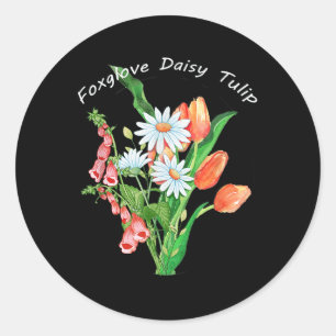 Sticker Rond Fleurs Foxglove Daisy Tulip Flore subtile