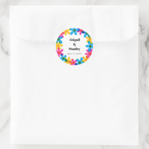 Sticker Rond Fleurs hippies brillantes et audacieuses Mariage d