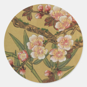 Sticker Rond Fleurs Japonaises Asiatiques Fleur de Cerisier Vin