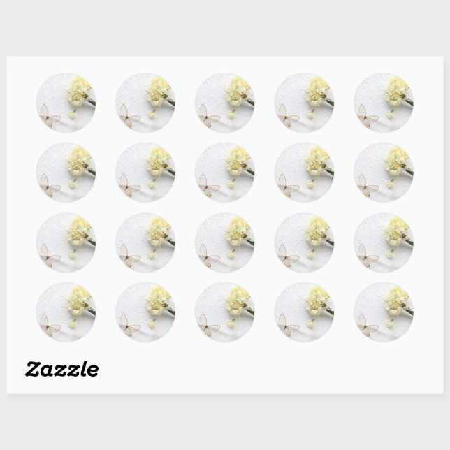 Sticker Rond Fleurs jaune pâle avec papillon (Feuille)