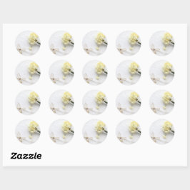 Sticker Rond Fleurs jaune pâle avec papillon