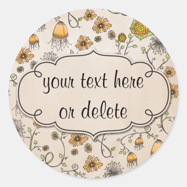 Sticker Rond fleurs jaunes blanches sur rose (Devant)