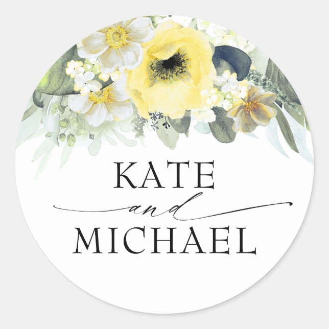 Sticker Rond Fleurs jaunes et blanches Jardin de printemps (Devant)