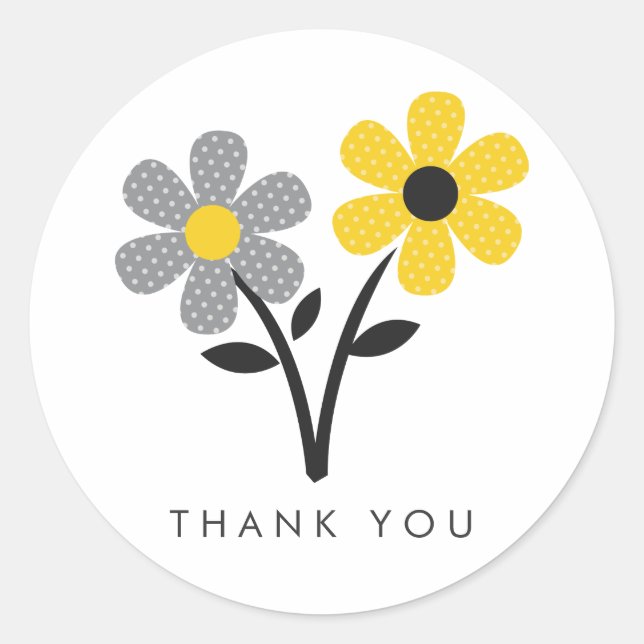 Sticker Rond Fleurs jaunes, gris et noires (Devant)
