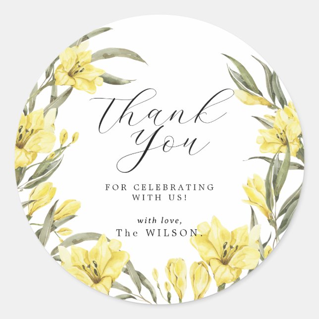 Sticker Rond Fleurs Jaunes vertes Merci (Devant)