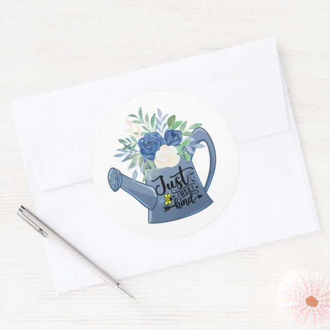 Sticker Rond Fleurs Just Bee Kind dans un arrosoir Positivité (Enveloppe)