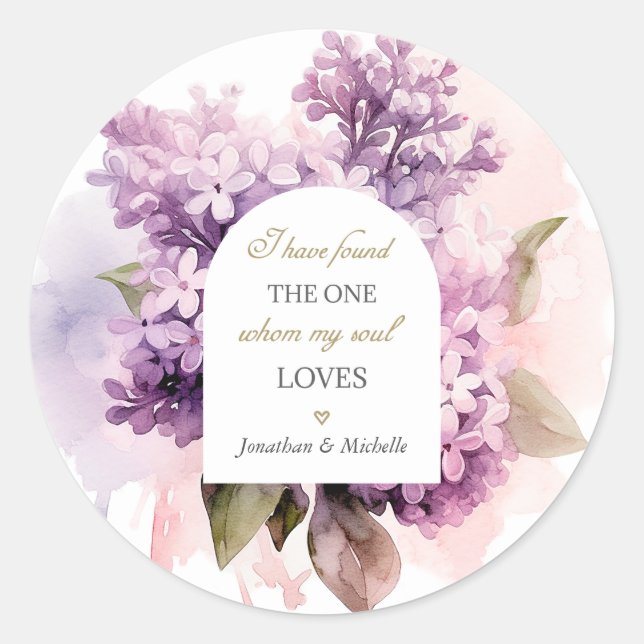 Sticker Rond Fleurs Lilac Aquarelle Art Mariage Bible Verse (Devant)