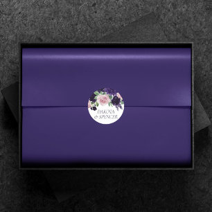 Sticker Rond Fleurs Luxuriantes Bouquet Floral Violet et Rose