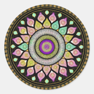 STICKER ROND FLEURS MANDALA ART POUR LA MÉDITATION SPIRITUELLE