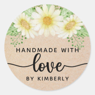 Sticker Rond Fleurs marguerites faites à la main avec amour