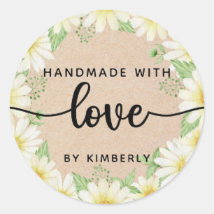 Sticker Rond Fleurs marguerites faites main avec Love Classic R