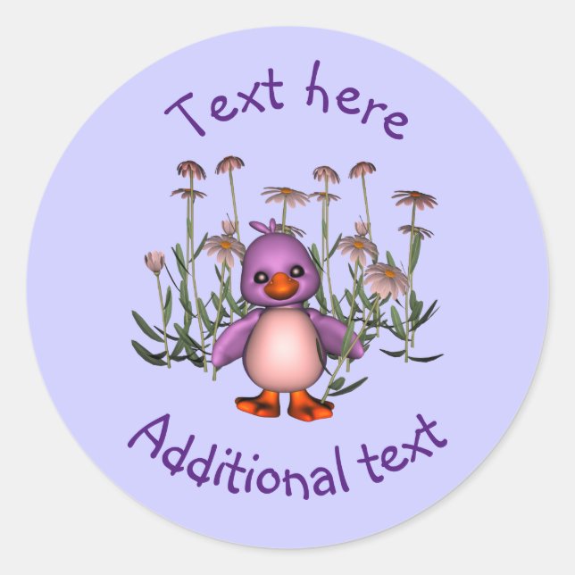 Sticker Rond Fleurs marguerites mignonnes pourpres aux oiseaux  (Devant)