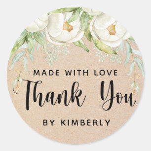 Sticker Rond Fleurs Merci Peony Fabriquées avec amour