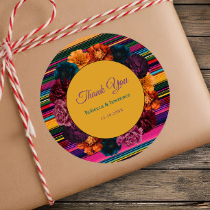 Sticker Rond Fleurs mexicaines modernes mariage jaune