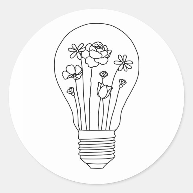 Sticker Rond Fleurs mignonnes dans la conception de lignes ampo (Devant)
