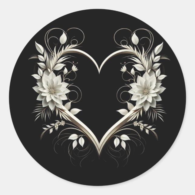 Sticker Rond Fleurs modernes au coeur (Devant)