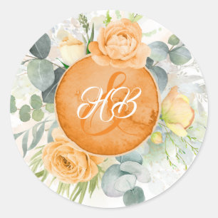 Sticker Rond Fleurs orange Mariage boho romantique