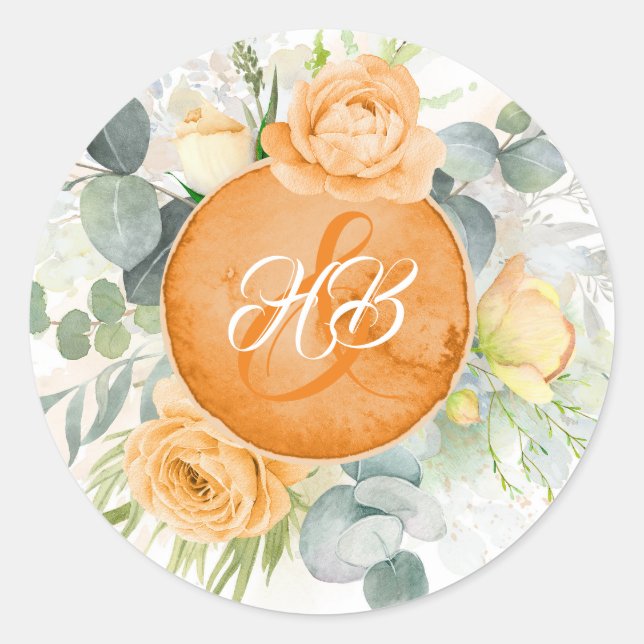 Sticker Rond Fleurs orange Mariage boho romantique (Devant)