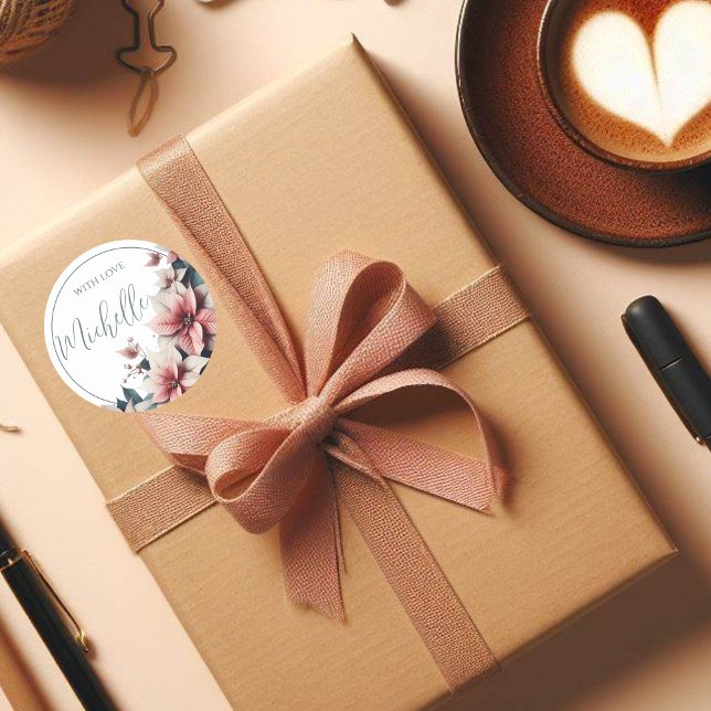 Sticker Rond Fleurs pastel personnalisables avec amour  (Créateur téléchargé)