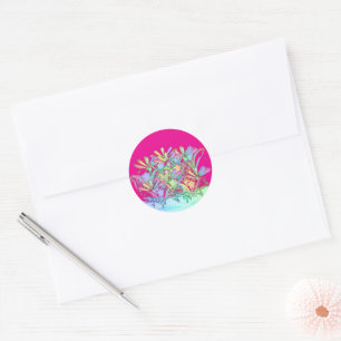 Sticker Rond Fleurs pastel rose chaud  Sceau d'enveloppe