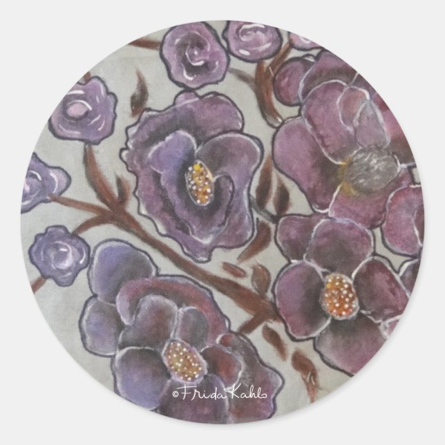 Sticker Rond Fleurs peintes Frida Kahlo (Devant)