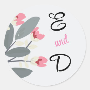 Sticker Rond Fleurs personnalisées grises et roses