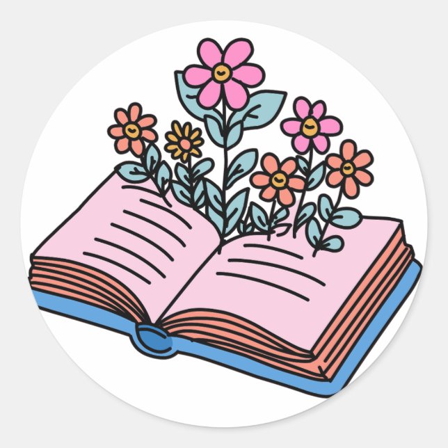 Sticker Rond fleurs poussant dans le livre (Devant)