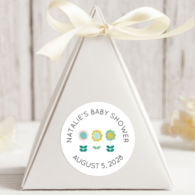 Sticker Rond Fleurs printanières Baby shower papillon rose (Créateur téléchargé)