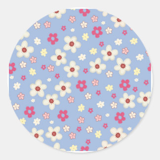 Sticker Rond fleurs printanières sur fond bleu